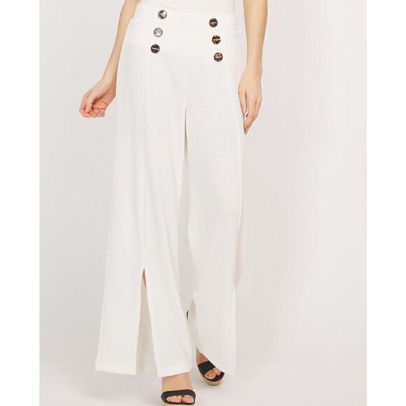 Q-77 Bob Mackie Front-Slit Button flared leg Pant WHITE sz S - Picture 1 of 1